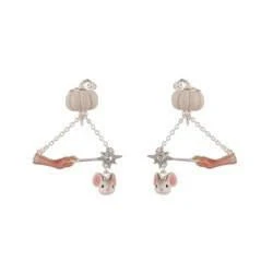 Soulier de Verre Silver+Pink Pumpkin W/Magic Wand And Mouse Earrings | ADCD1081