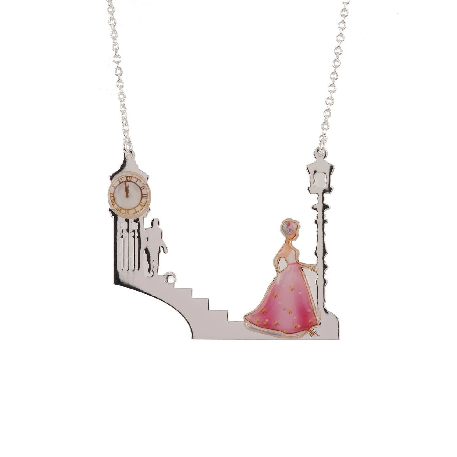 Soulier de Verre Silver+Pink Cinderella And Theé Charming Prince Necklace | ADCD3161