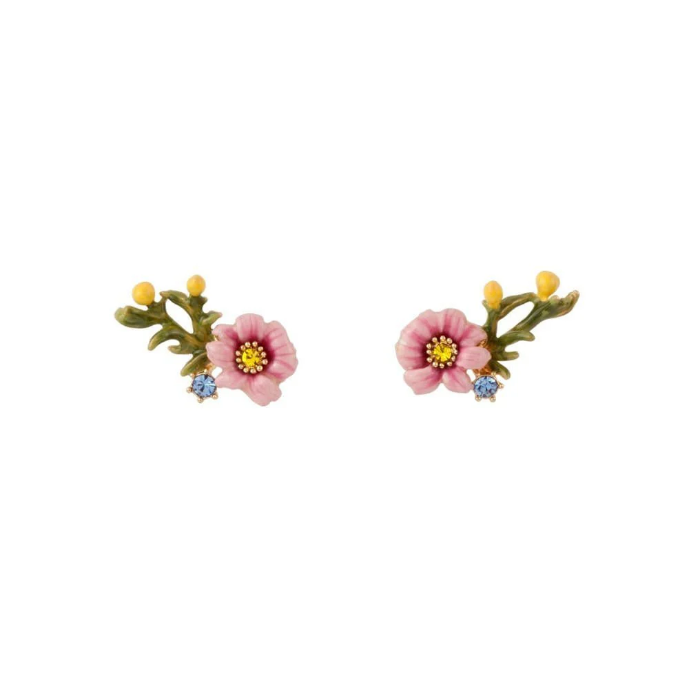Floraisons Sauvages Pink Flower And Crystal Earrings | ADFS105T/1