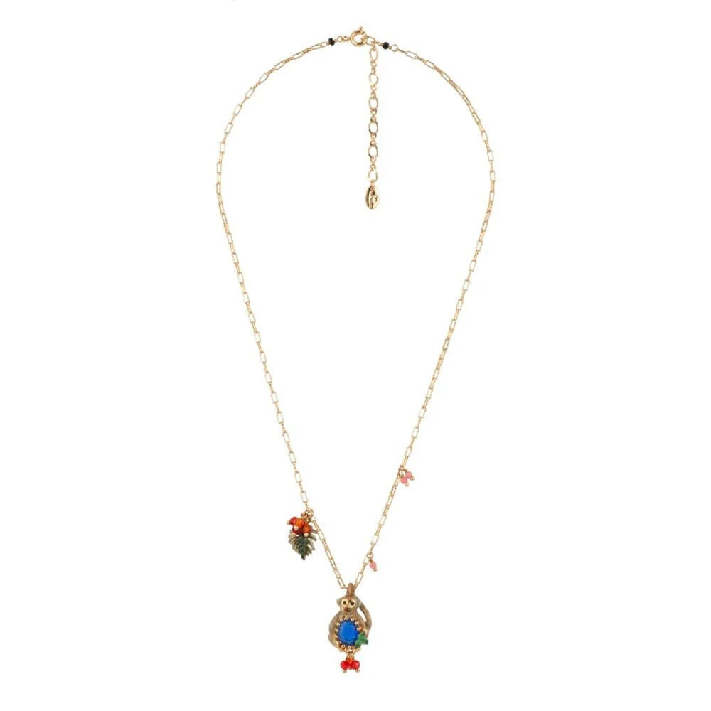 Jungle Tropicale Monkey, Dark Blue Stone & Beads Necklace | ADJT3051 - Image 2