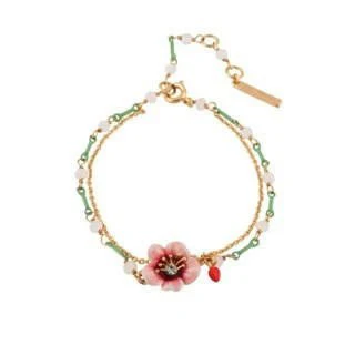 Clarte Nocturne Pink Flower With Enameled Chain & Heart Bracelet | AECN2011