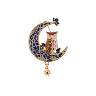 Brooch Clarte Nocturne Eagle Owl On Crescent Moon Brooch | AECN5021