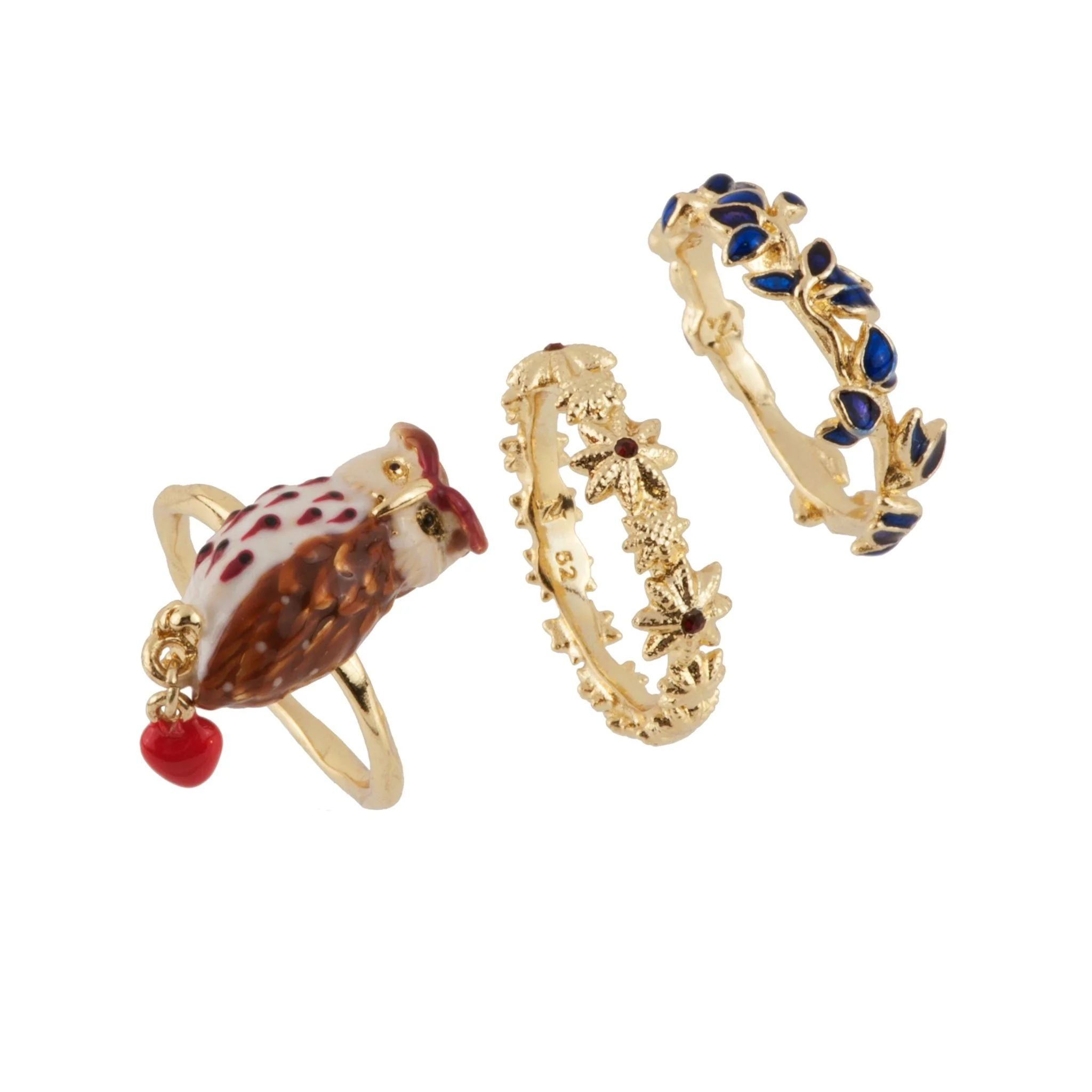 Set Of 3 Clarte Nocturne Eagle Owl With Heart, Leaves & Stars Rings | AECN605/11 - Image 4