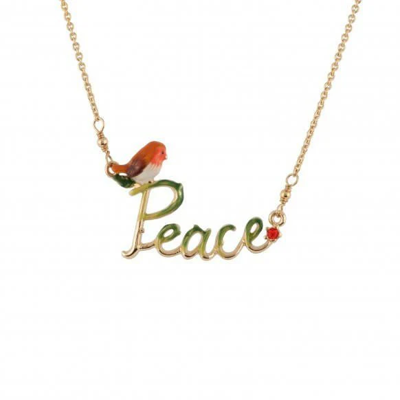 Lettres Florales Peace Word With Bird Necklace | AELF3301