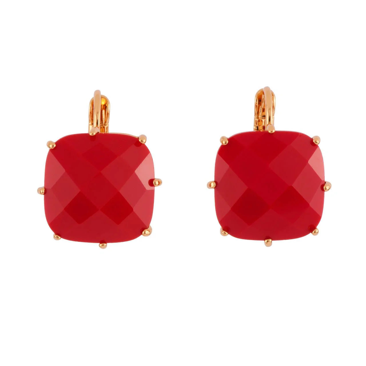 La Diamantine Big Square Stone Vermillion Red Earrings | AFLD139D/1 - Image 2