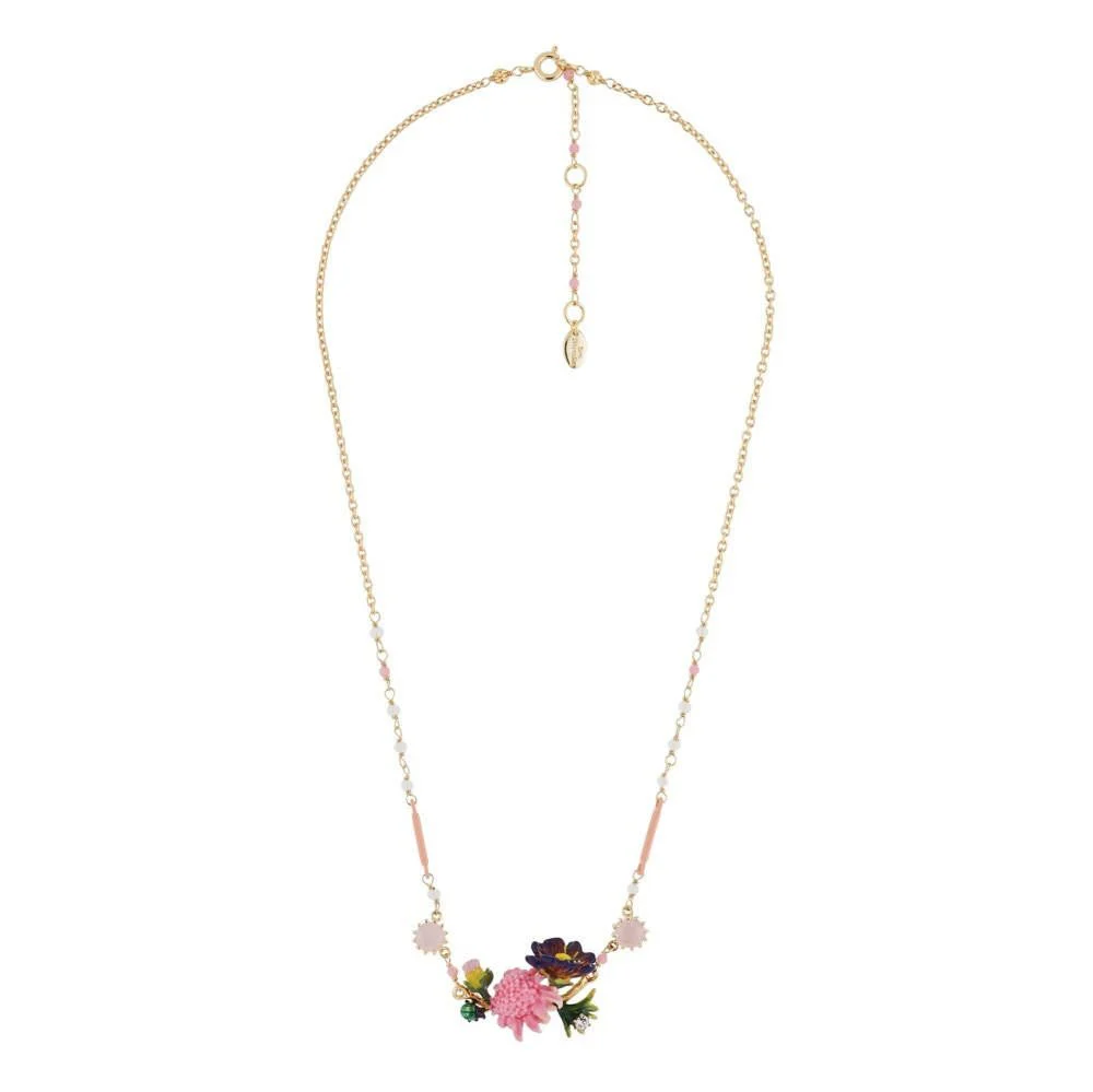Pink Flower, Buds With Pink Stone Necklace | AGHI3041