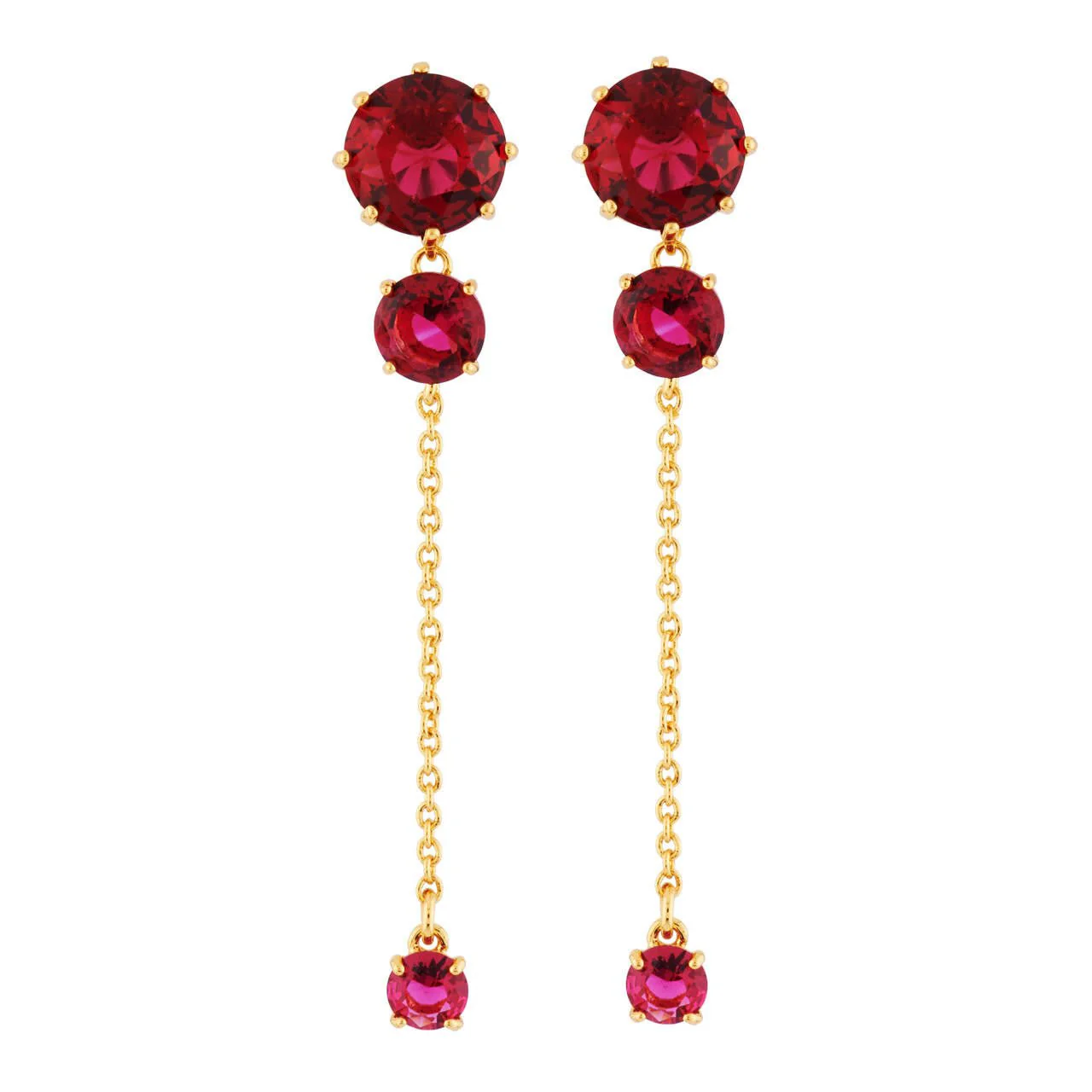 La Diamantine 3 Stones And Chain Grenadine Earrings | AHLD1412