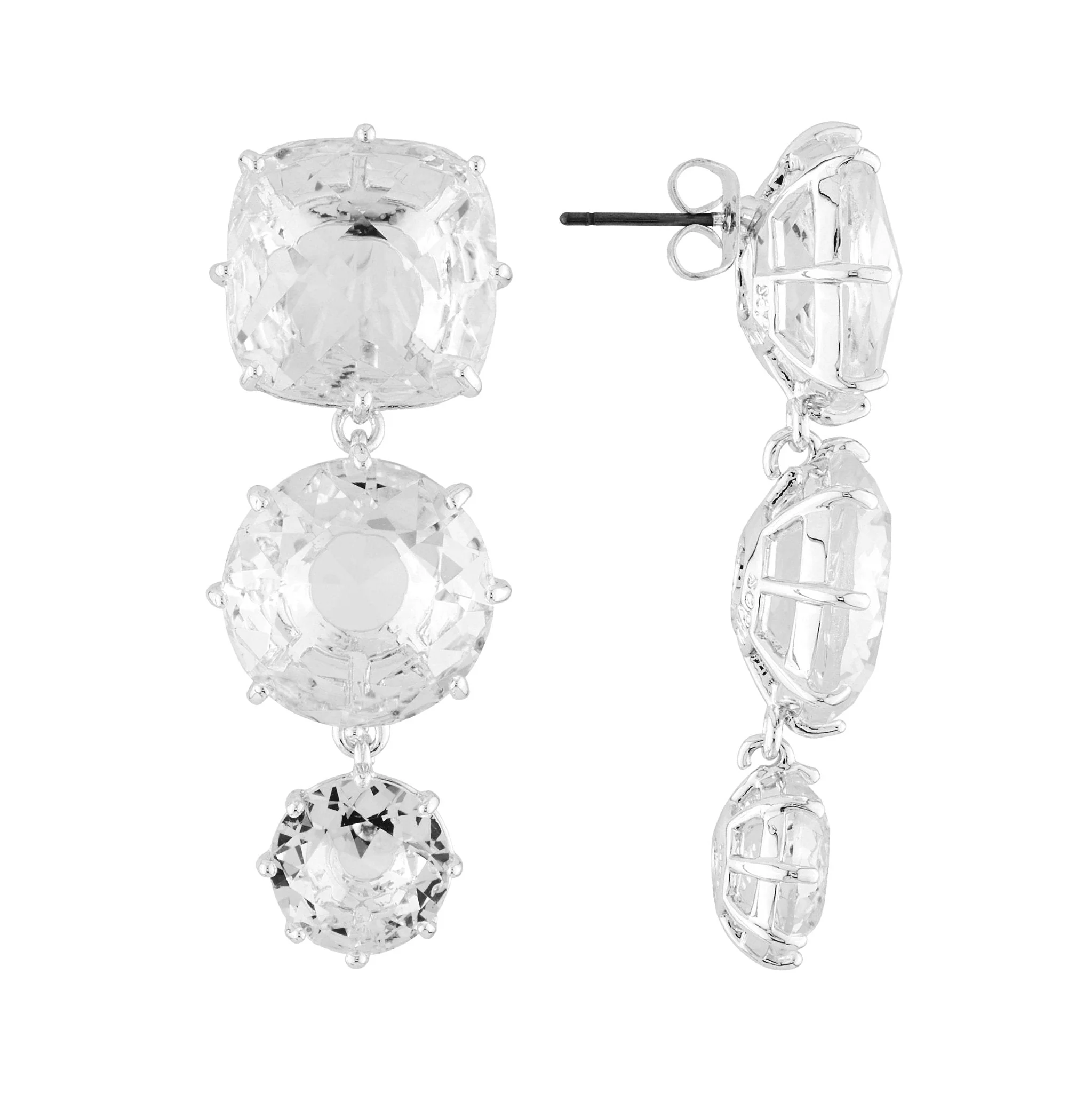 Silver 3 Stones La Diamantine Earrings | AILD136C/3 - Image 2