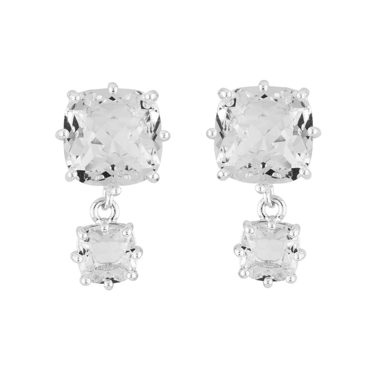 Silver 2 Square Stones La Diamantine Earrings | AILD138C/3 - Image 3