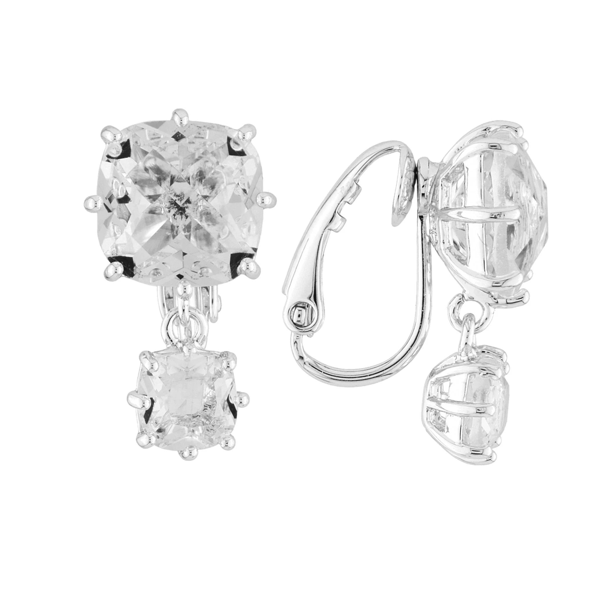 Silver 2 Square Stones La Diamantine Earrings | AILD138C/3 - Image 4