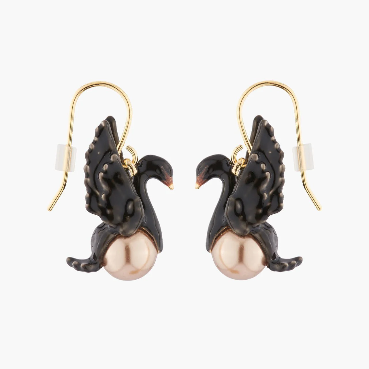 Black Swan And Baroque Pearl Dangling Earrings | AKCY1012