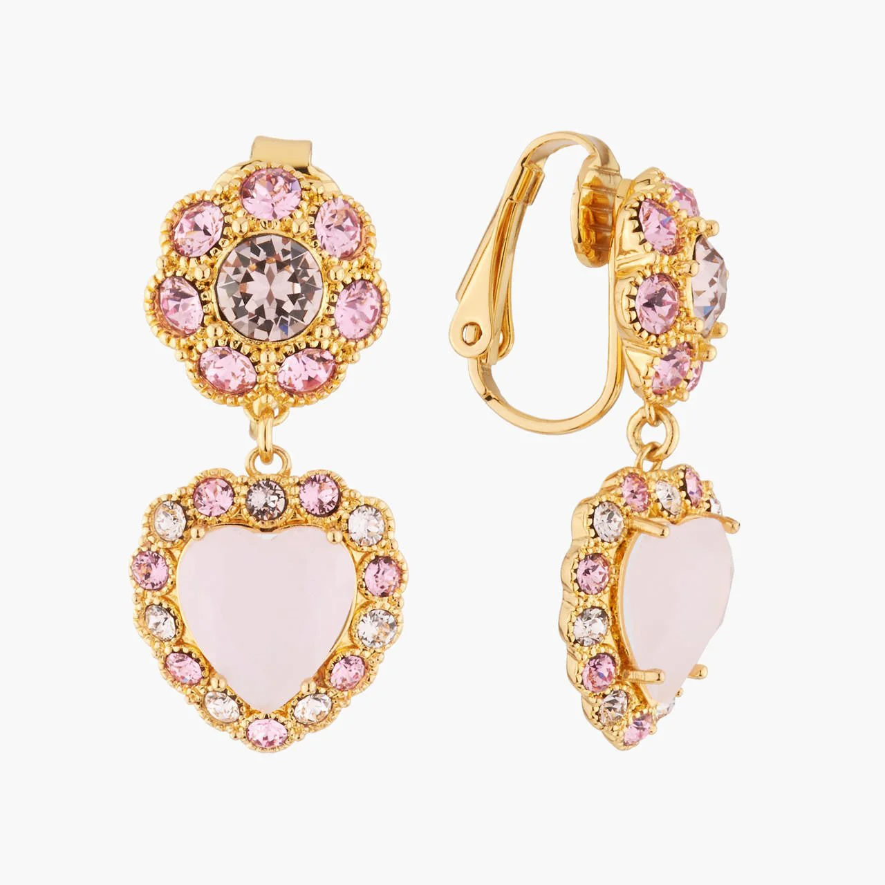 Pink Heart And Crystals Dangling Earrings | AKJV1021