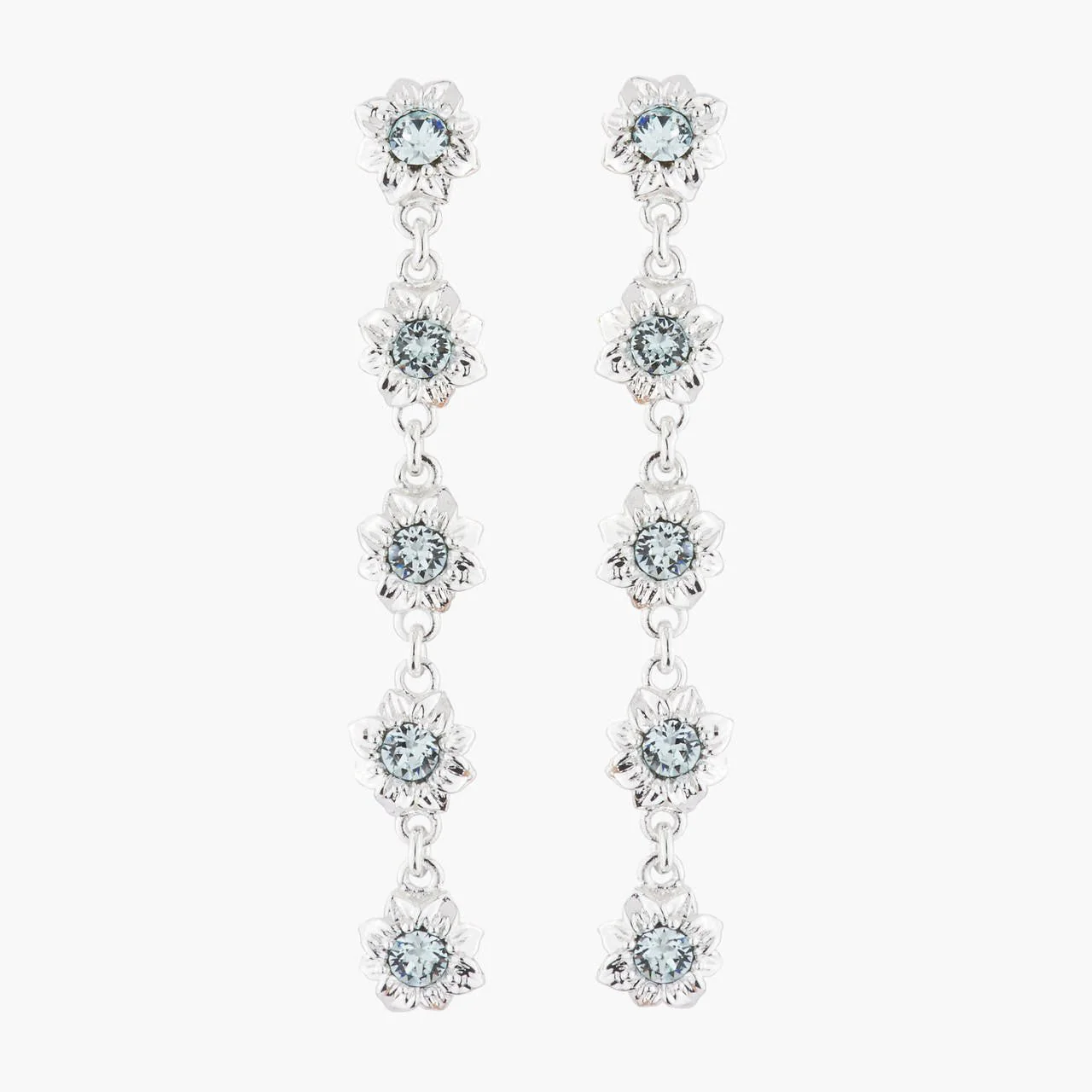 5 Flowers And Faceted Transparent Crystals Dangling Earrings | AKJV105