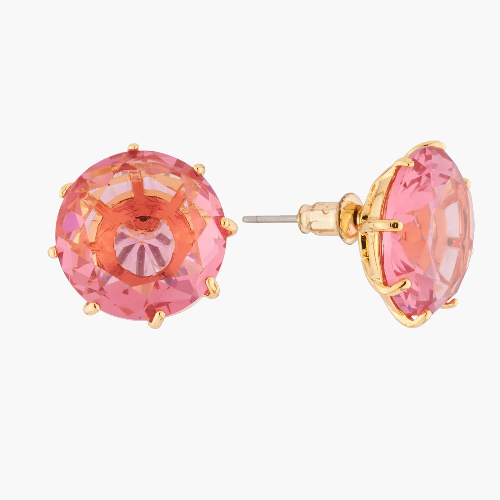 Pink Peach Round Stone La Diamantine Dormeuses Earrings | AKLD140 - Image 3