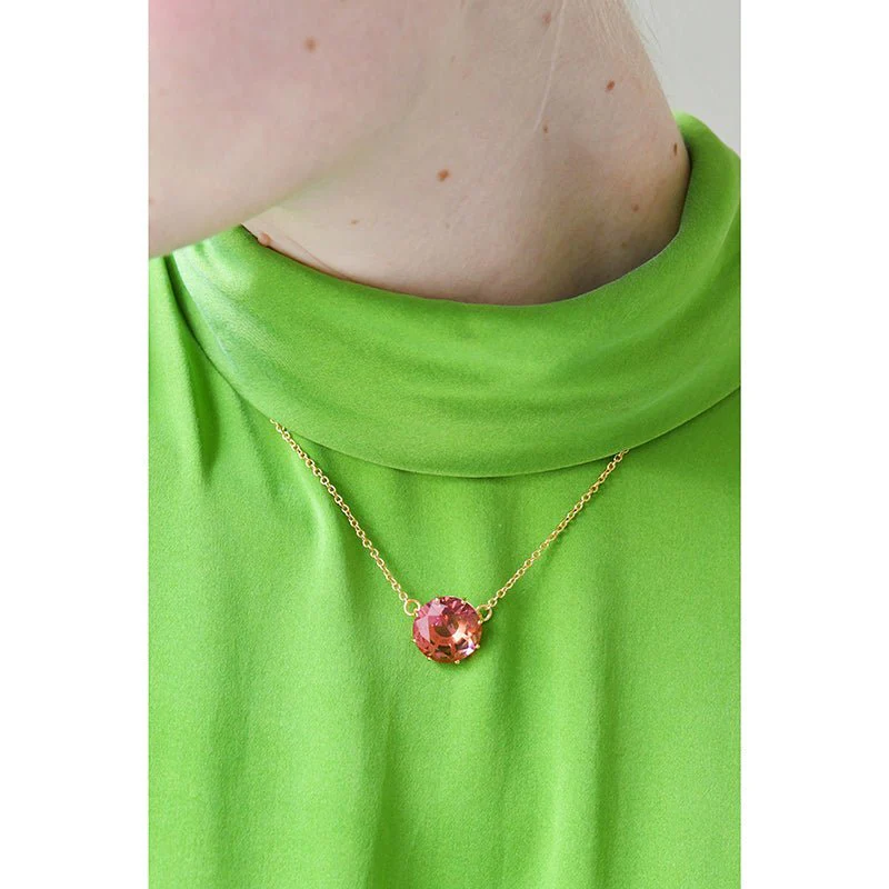 Pink Peach Round Stone La Diamantine Long Necklace | AKLD333 - Image 3