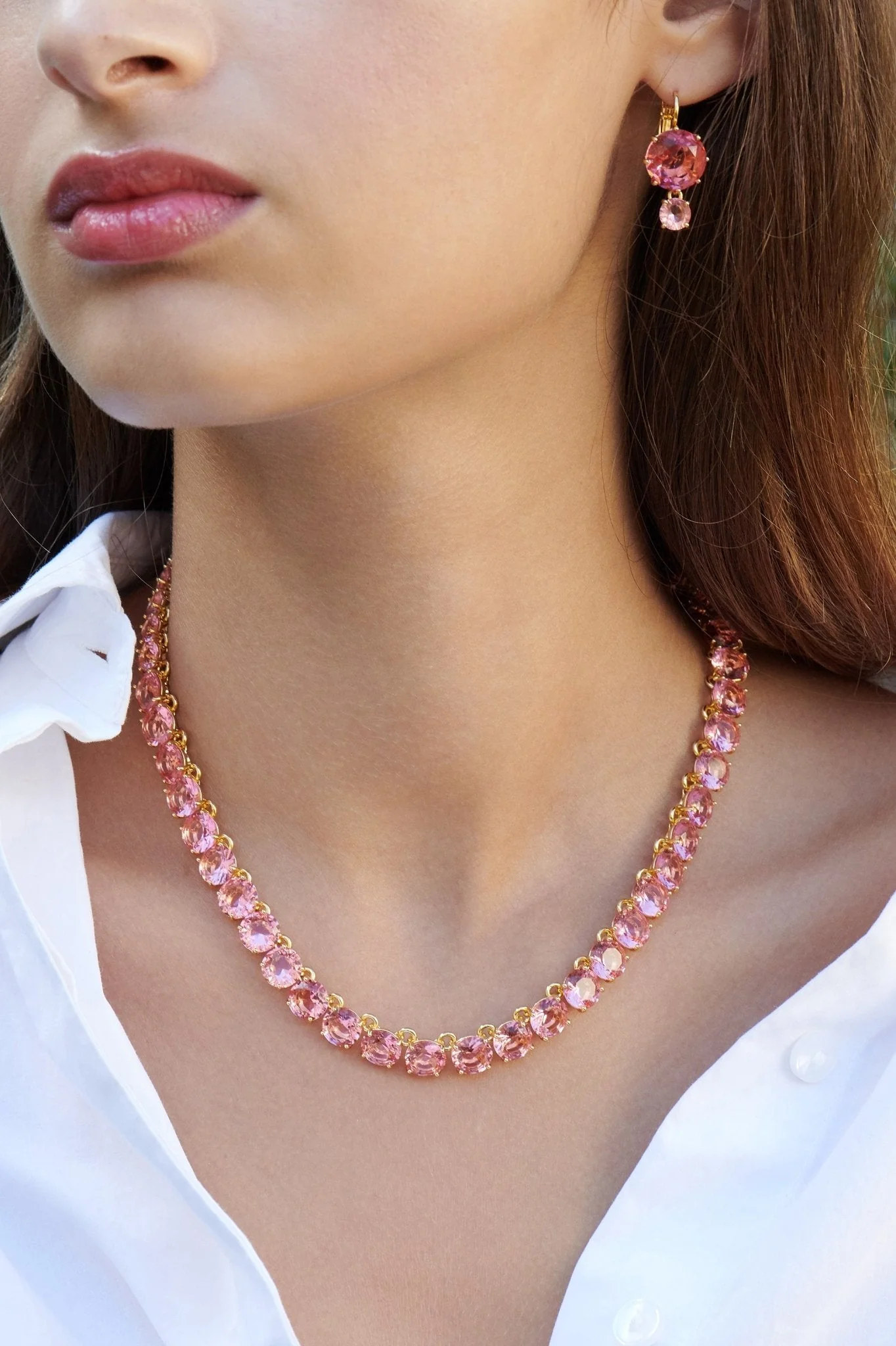 Pink Peach Round Stones La Diamantine Choker Necklace | ALLD3321 - Image 2