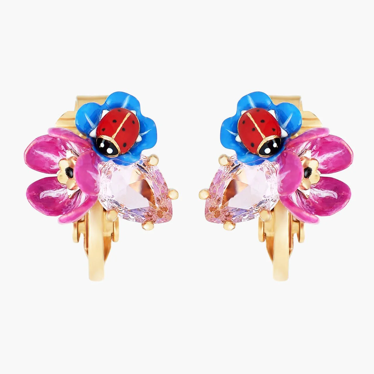 Flowers And Ladybirds Faceted Crystal Petal Earrings | ANBM1041 - Image 4