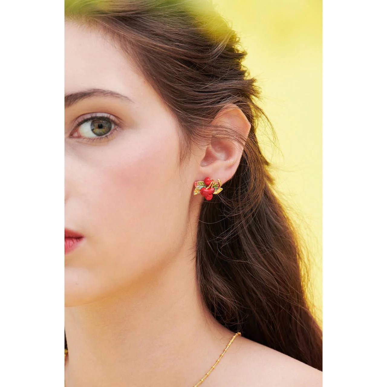 Cherries And Leaves Earrings | ANCE1031 - Image 2