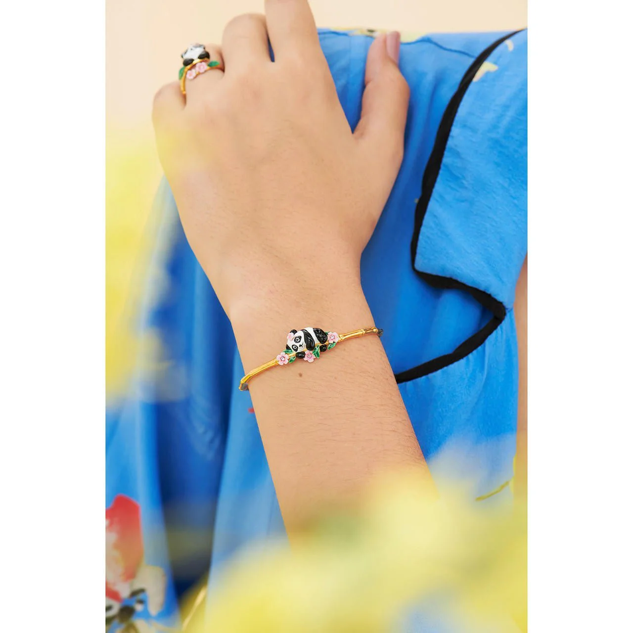 Panda And Flowers Bangle Bracelet | ANFL2011 - Image 2