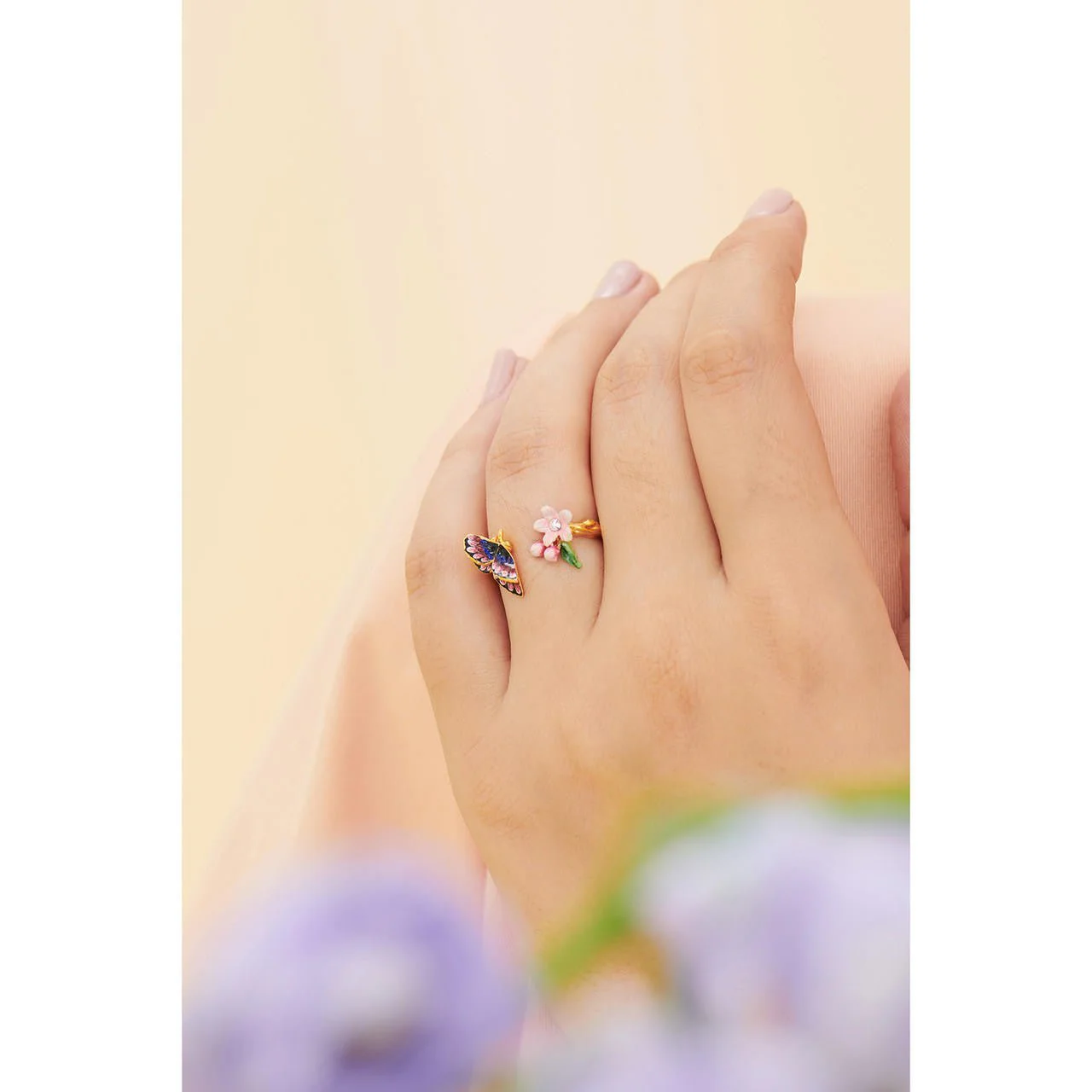 Japanese Emperor Butterfly And Cherry Blossom Adjustable Rings | ANHA6011 - Image 2