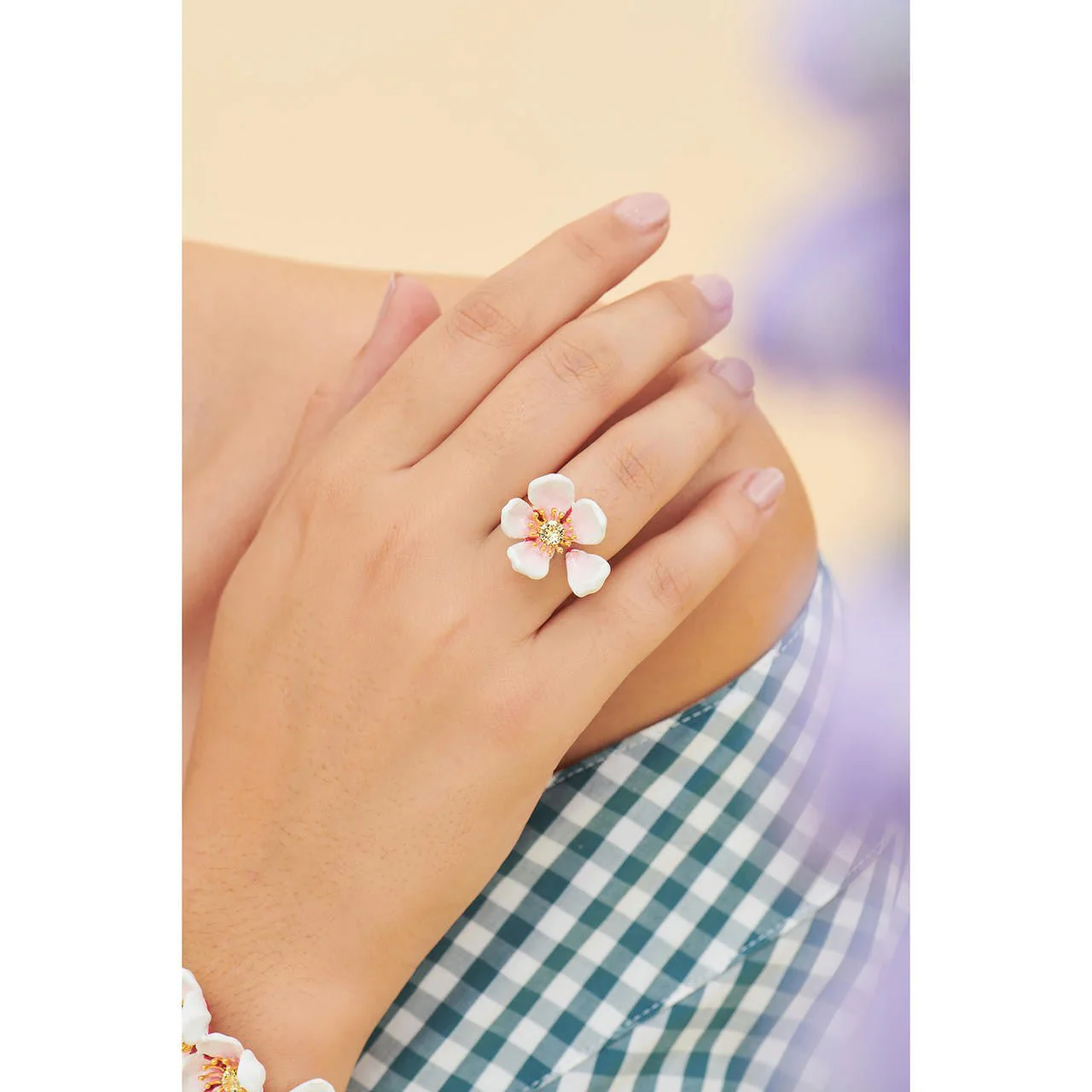 Japanese White Cherry Blossom And Petals Adjustable Rings | ANHA6061 - Image 2