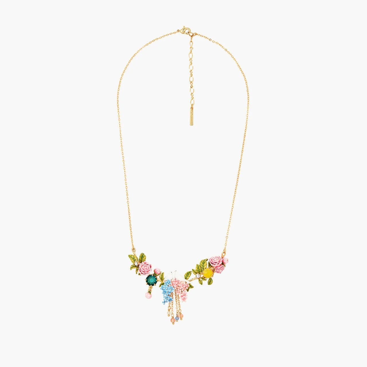 Dove On A Bed Of Peonies And Campanulas Statement Necklace | ANLA3011 - Image 3