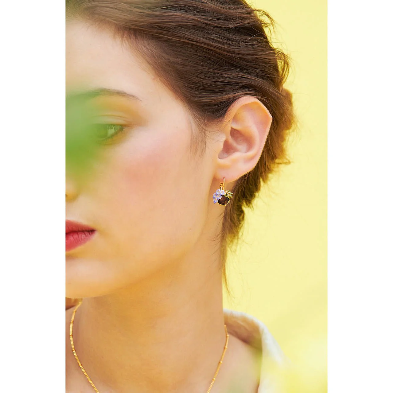Small Wisteria Flower And Faceted Crystal Earrings | ANOF103C/1 - Image 2