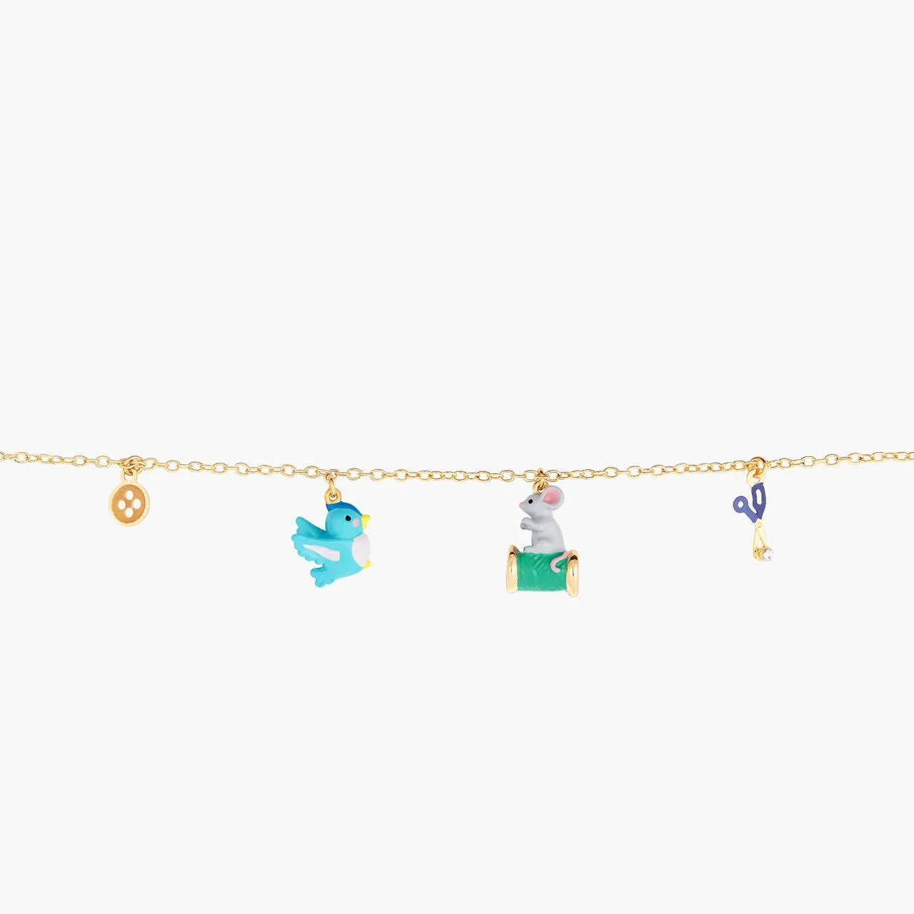 Button, Bird, Spool Of Thread And Mouse, Scissors And Faceted Crystal Thin Bracelet | AOCE2031 - Image 2