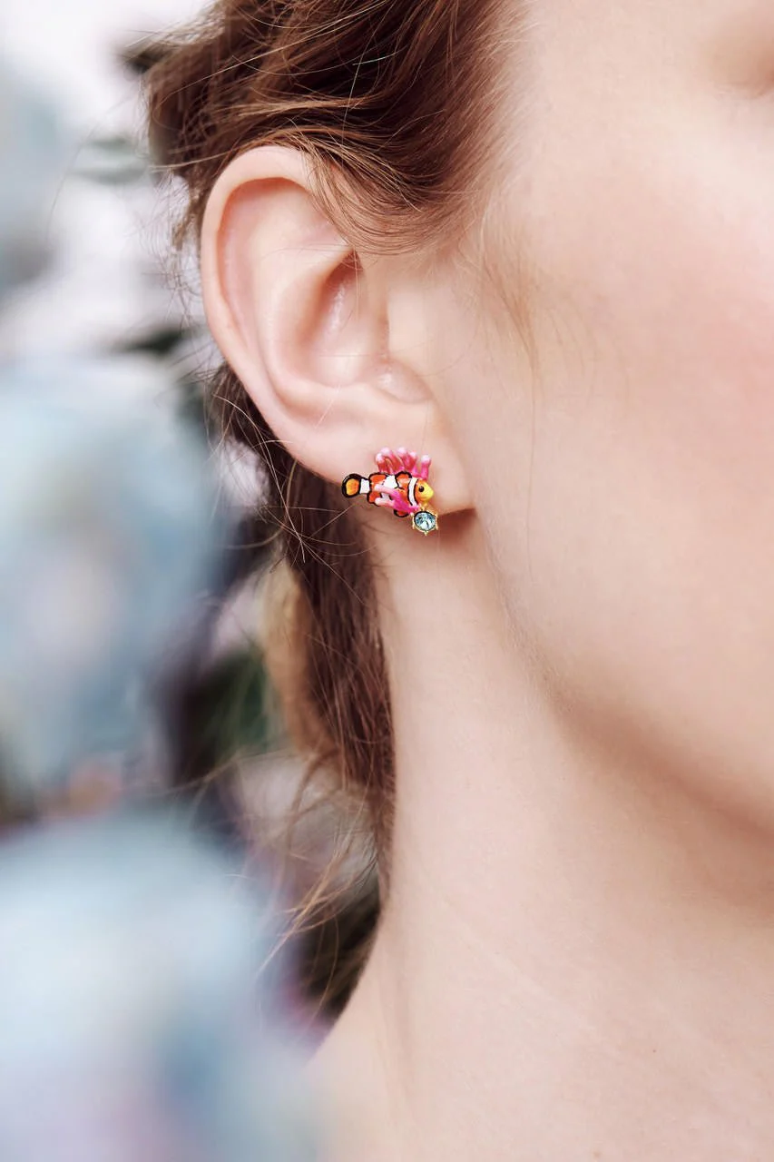 Clownfish, Pink Anemone And Light Blue Faceted Crystal Post Earrings | AOGL1011 - Image 4