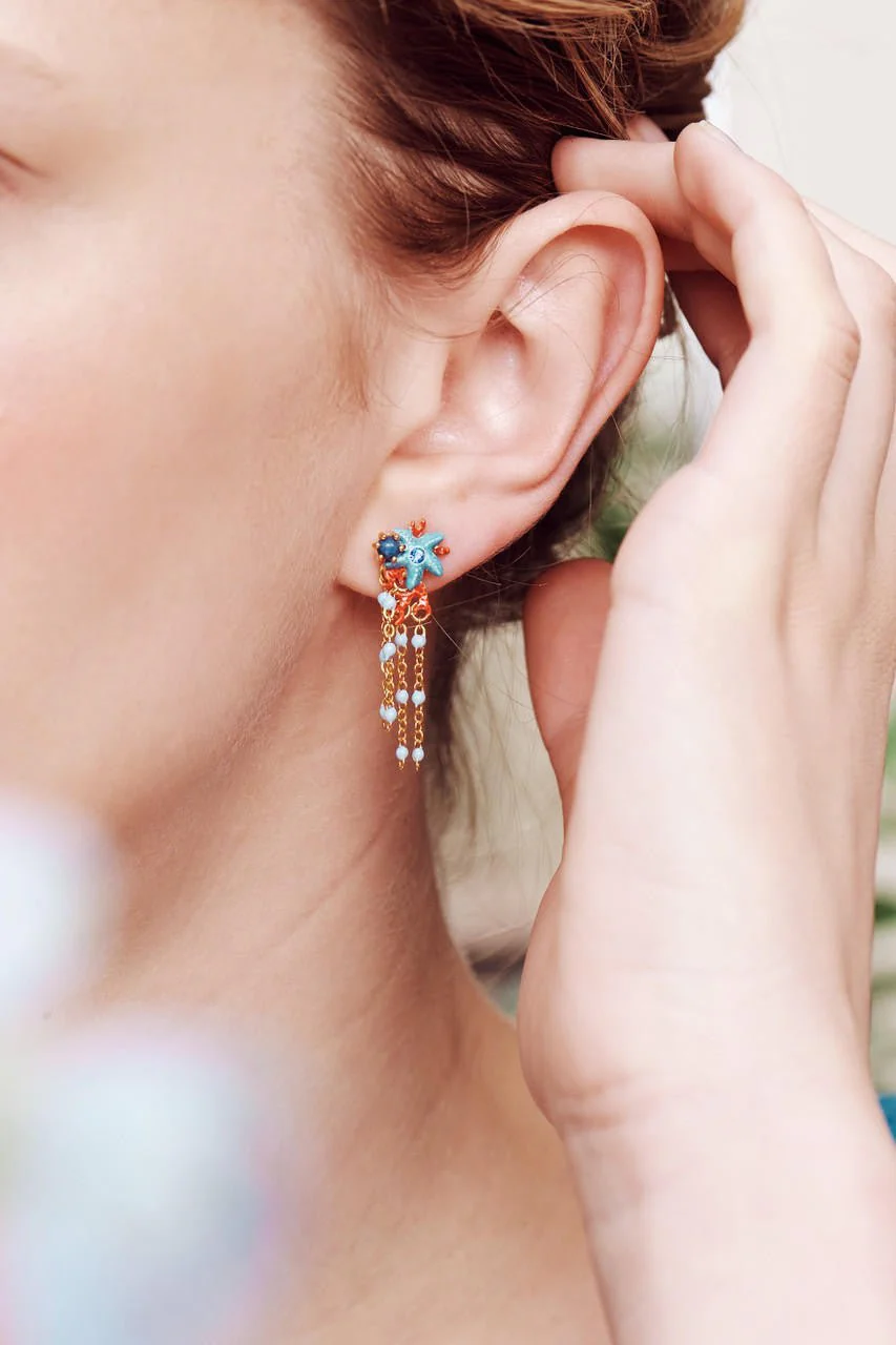 Blue Starfish And Red Coral Pendant Earrings | AOGL1021 - Image 5