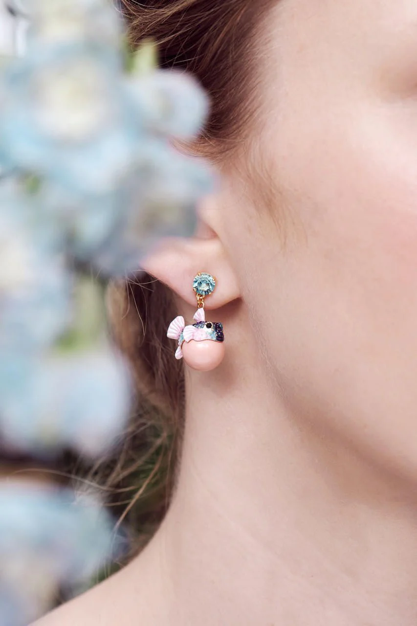 Boxfish And Light Blue Faceted Crystal Stone Pendant Sleeper Earrings | AOGL1031 - Image 4