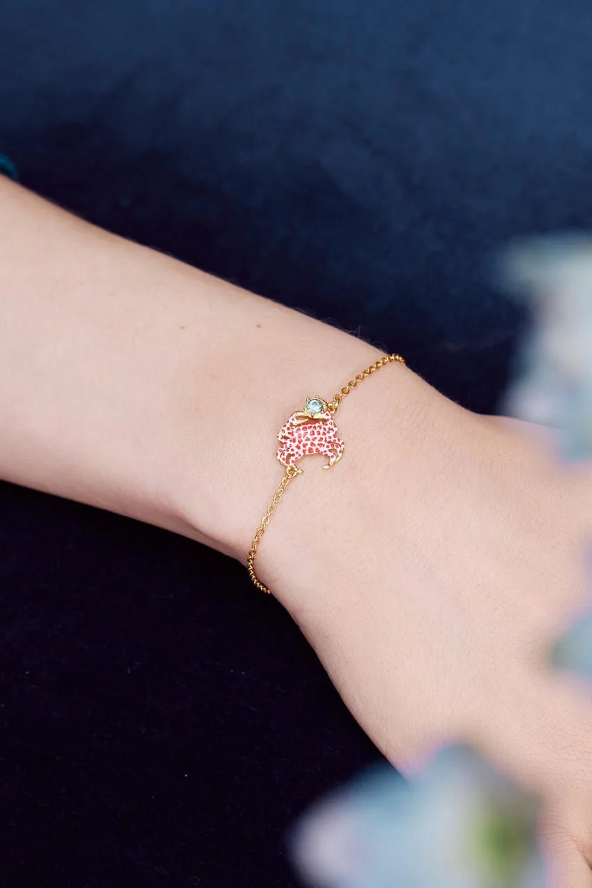 Scarlet Crab And Blue Faceted Crystal Thin Bracelet | AOGL2031 - Image 4