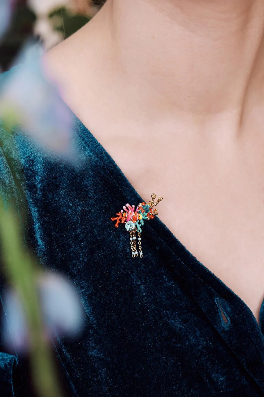 Clownfish, Anemones And Blue Faceted Crystal Stones Brooch | AOGL5011 - Image 3