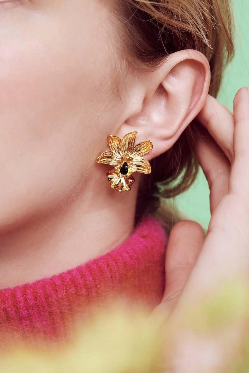 Flamboyant Orchid And Cut Crystal Earrings | AOOC1151 - Image 5