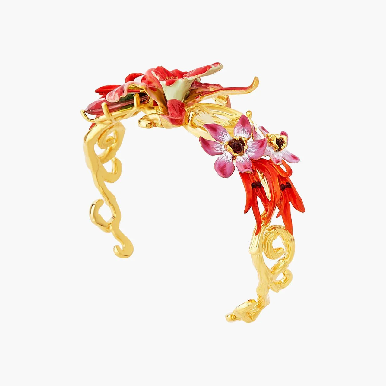 Exotic Orchids And Multicolour Stones Bangle Bracelet | AOOC2041