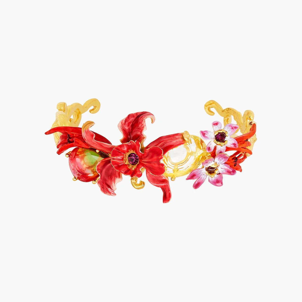 Exotic Orchids And Multicolour Stones Bangle Bracelet | AOOC2041 - Image 3