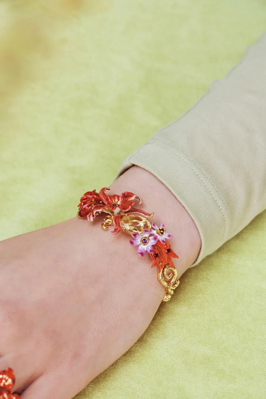 Exotic Orchids And Multicolour Stones Bangle Bracelet | AOOC2041 - Image 4