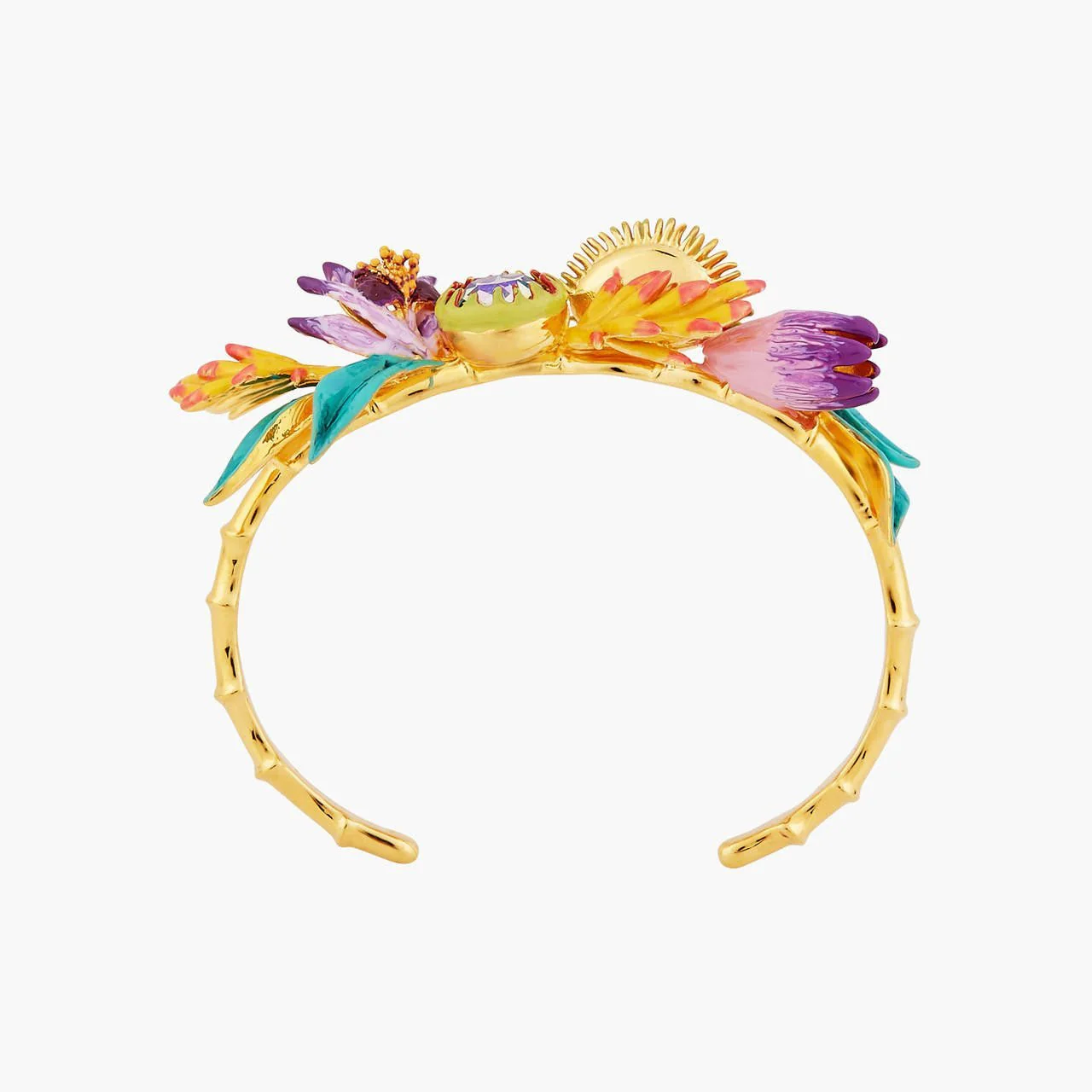 Tropical Flowers Bouquet And Faceted Crystal Stone Bangle Bracelet | AOOC2061 - Image 2