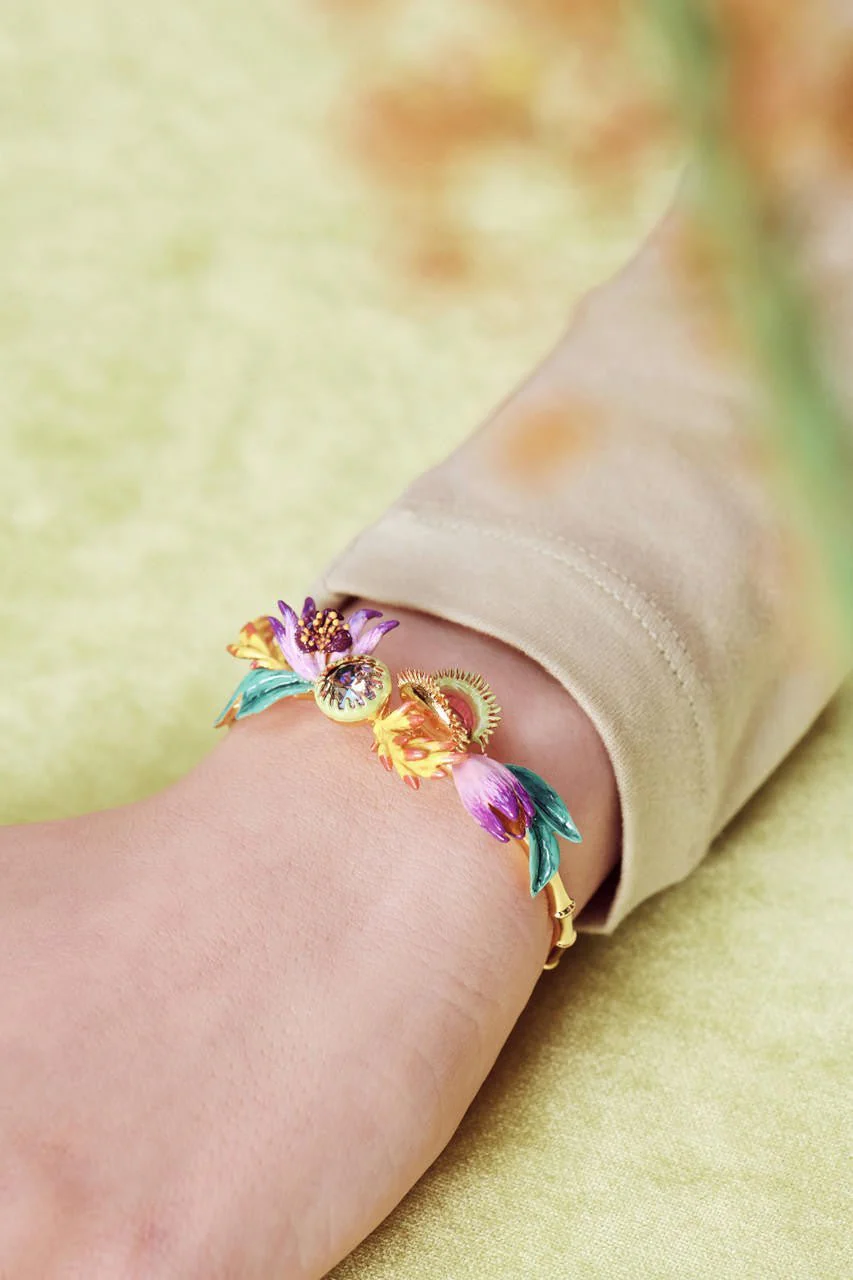 Tropical Flowers Bouquet And Faceted Crystal Stone Bangle Bracelet | AOOC2061 - Image 4