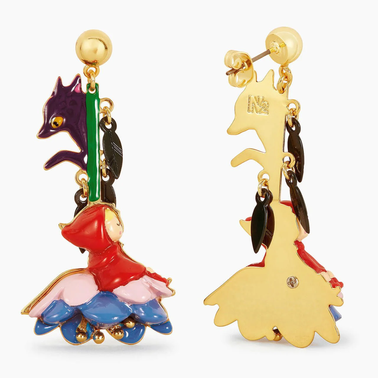 Little Red Riding Hood On A Blue Flower And The Big Bad Wolf Earrings | APBB1041 - Image 5