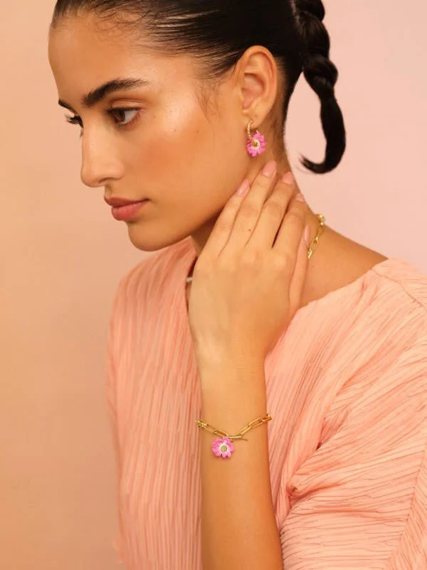 Pink Flower And Crystal Thin Bracelet | APCP2071 - Image 2