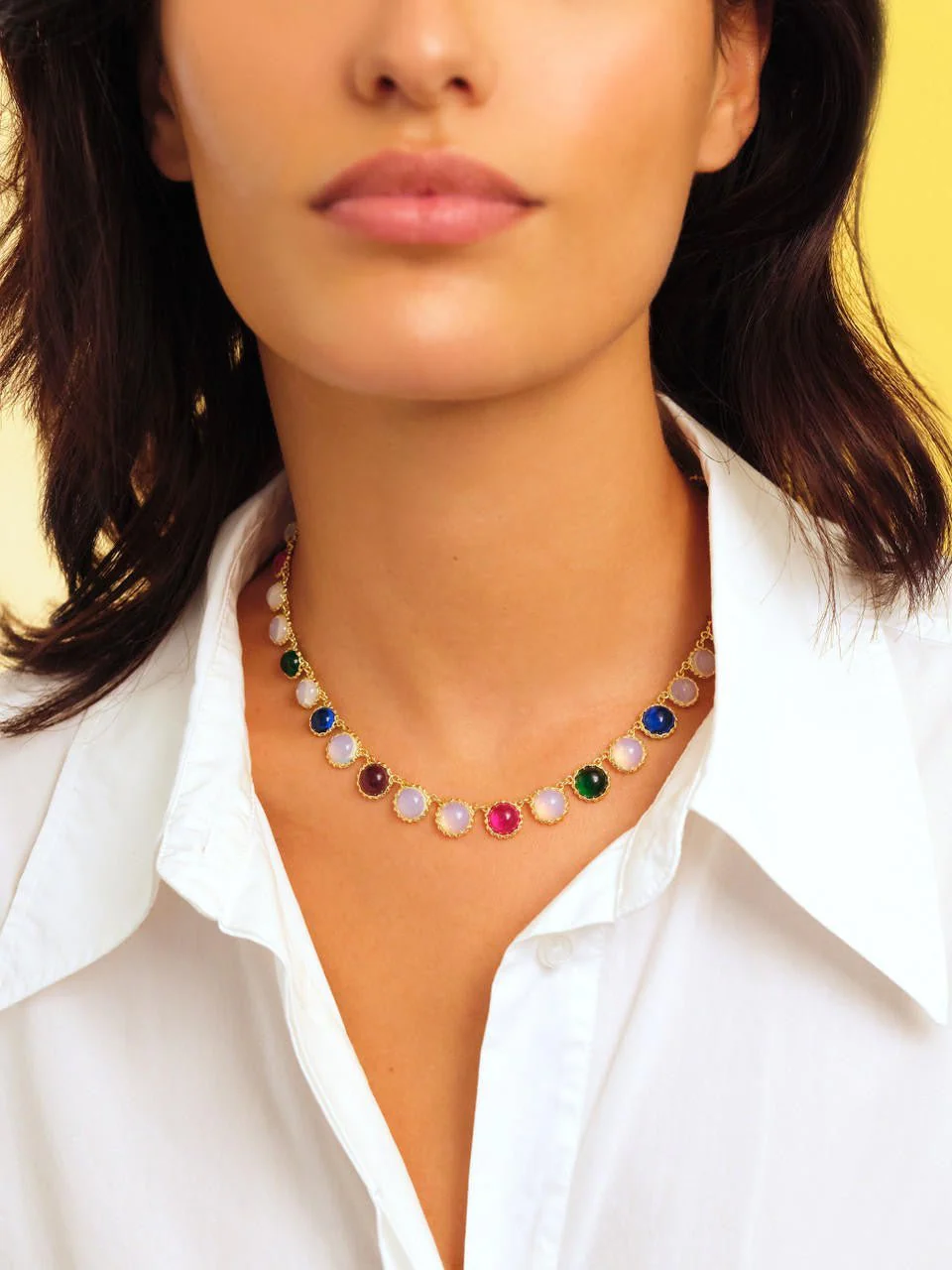 One Row Coloured Stones Necklace | APJS3031 - Image 2