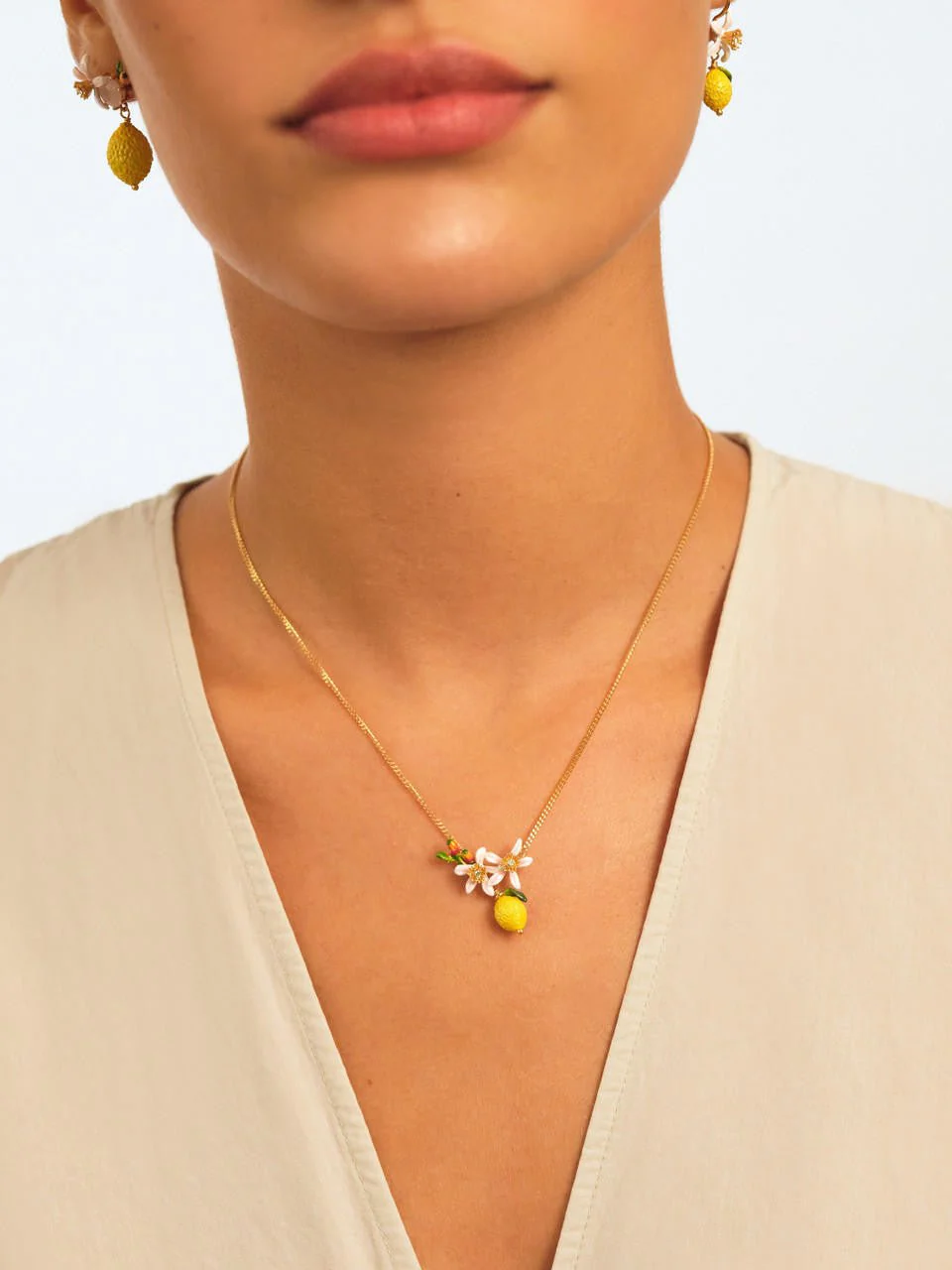 Lemon, Flower Bud And Lemon Blossom Necklace | APMI3031 - Image 2