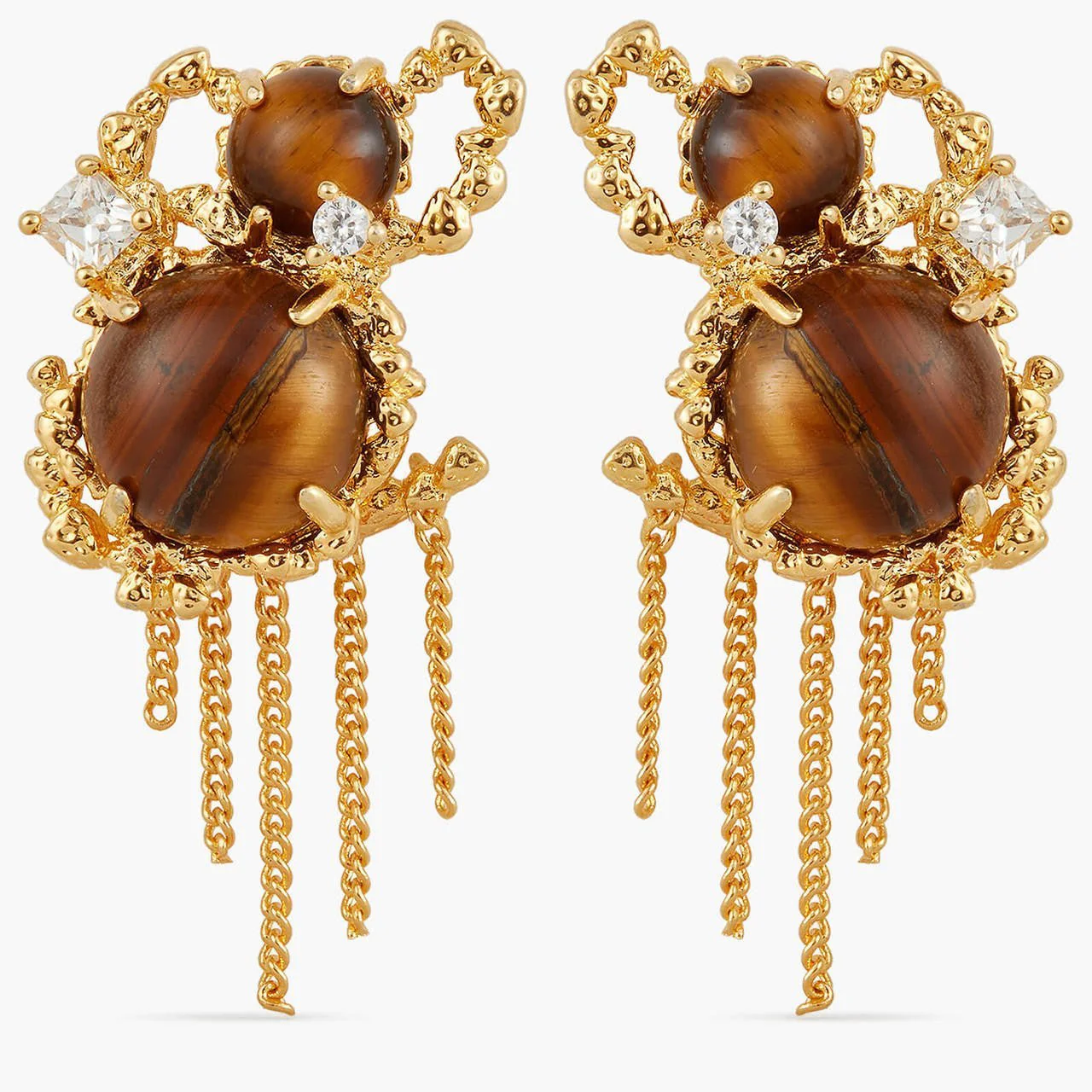 Tiger Eye Bead And Gold Links Earrings | APTM1061