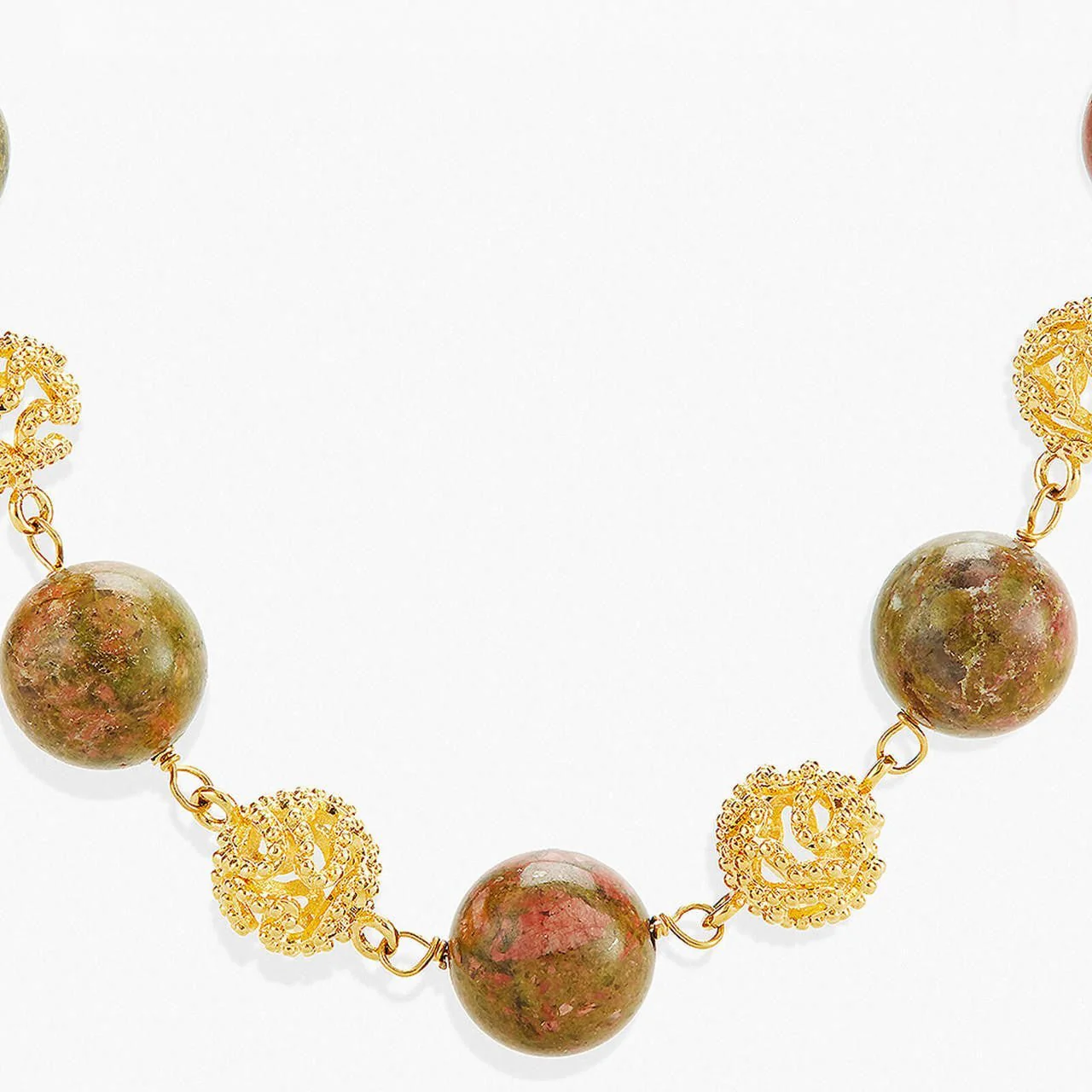 Jasper Beads And Gold Bead Necklace | APTM3011 - Image 2
