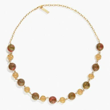 Jasper Beads And Gold Bead Necklace | APTM3011 - Image 5