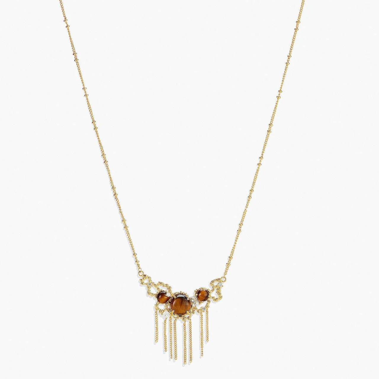 Tiger Eye And Gold Links Statement Necklace | APTM3041