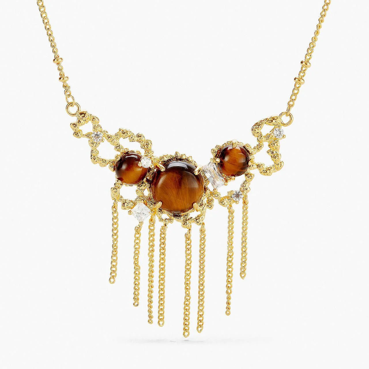 Tiger Eye And Gold Links Statement Necklace | APTM3041 - Image 3