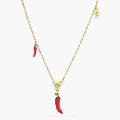 Red Chillies And Flowers Pendant Necklace | APVE3061 - Image 6