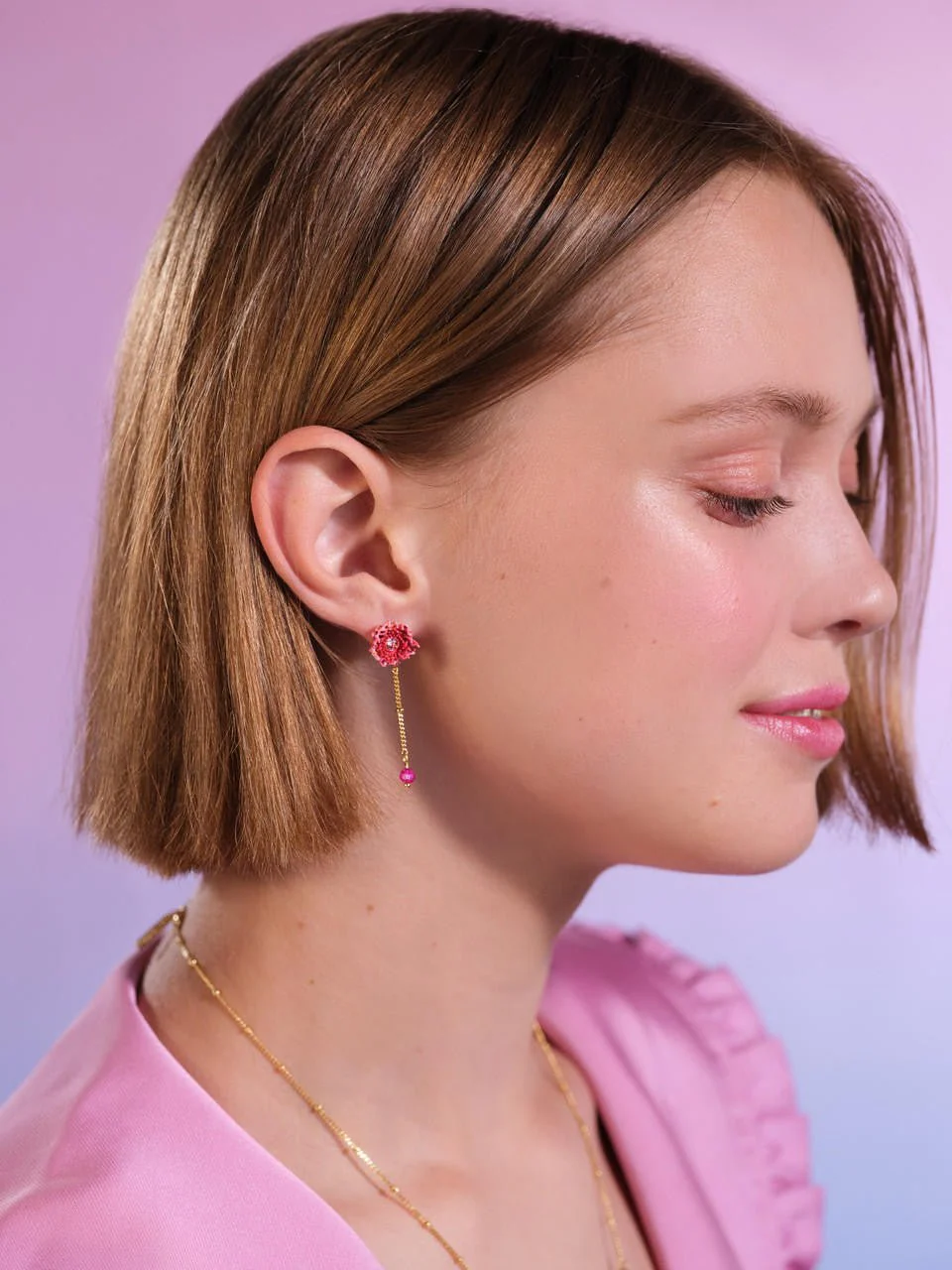 Chrysanthemum And Stem Dangling Earrings | AQBI1031 - Image 2